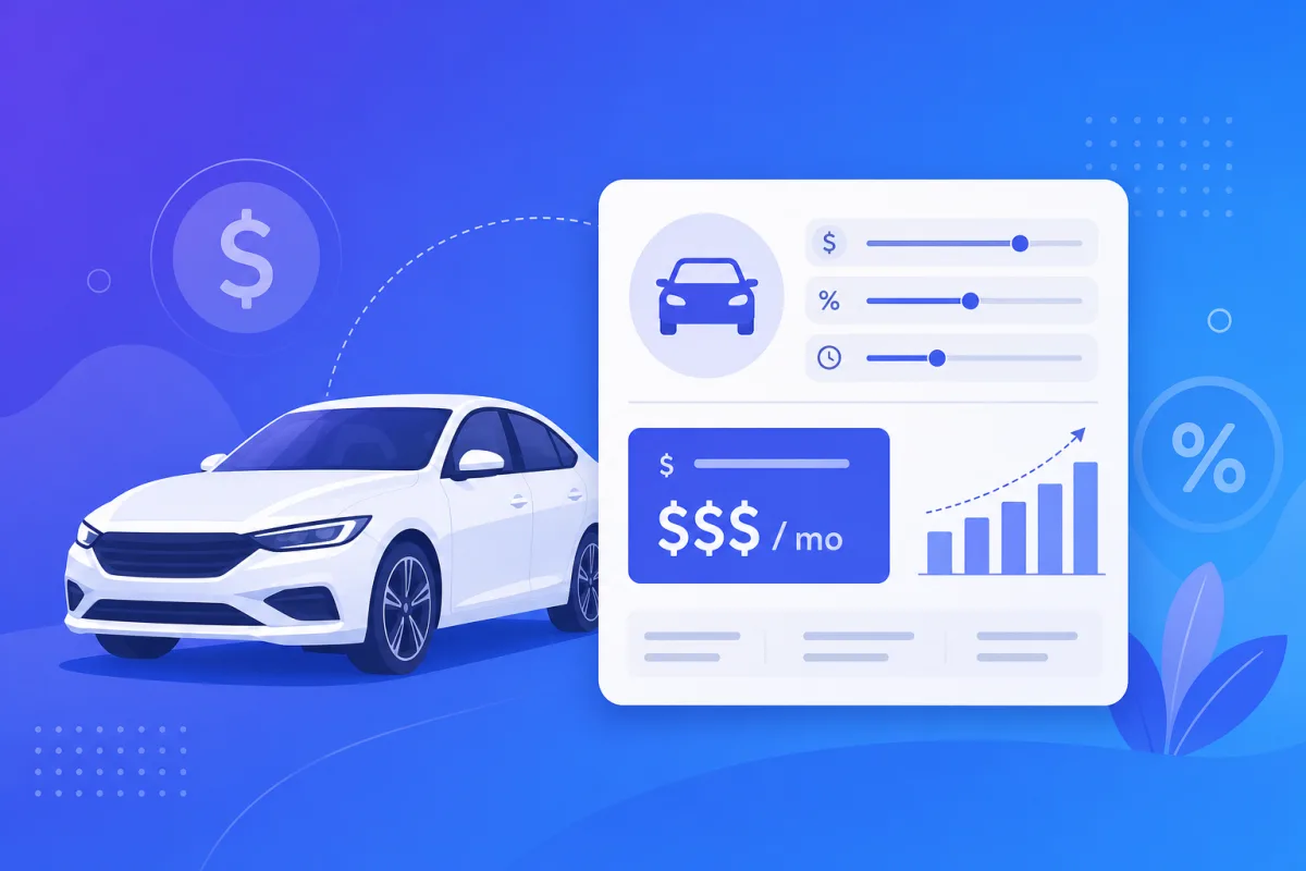 Auto loan calculator showing monthly car payment and interest breakdown