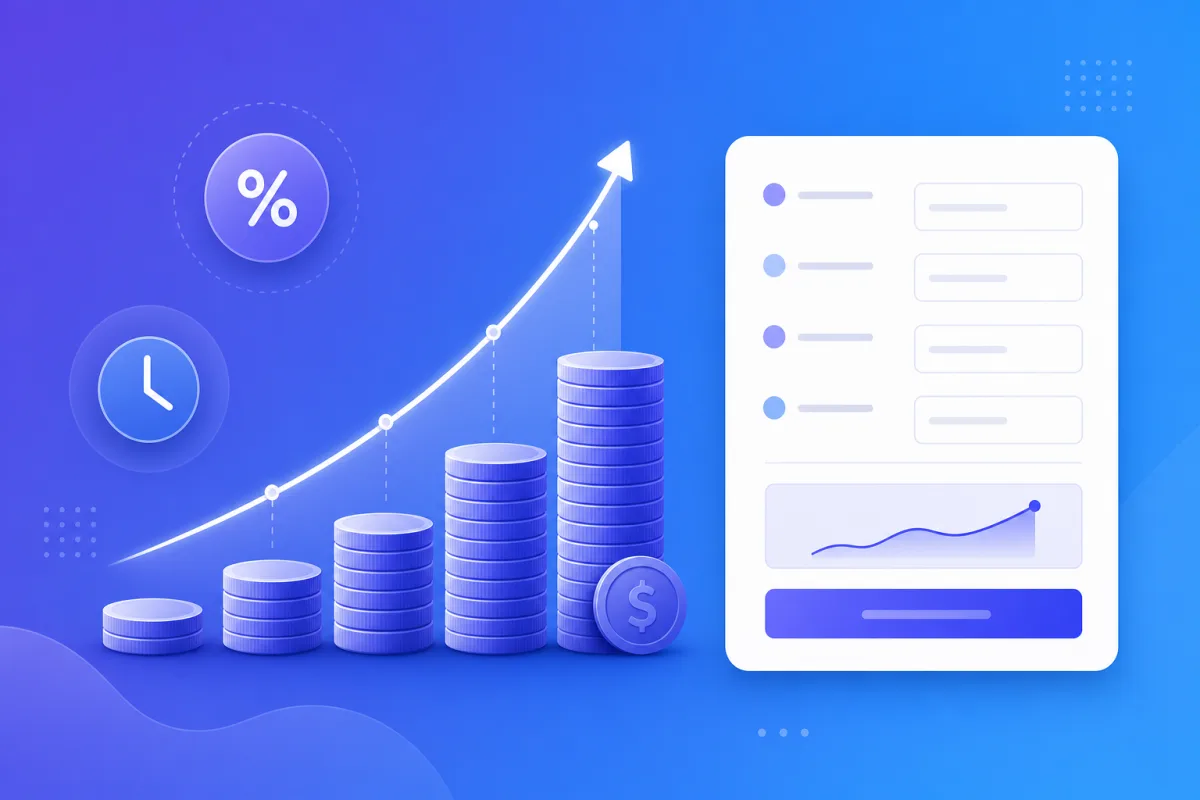 Compound interest calculator showing future value growth over time