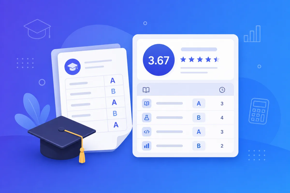 GPA calculator showing grade point average from course grades and credits