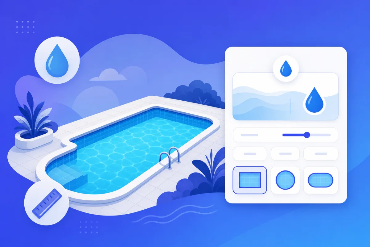 Pool volume calculator showing gallons for different pool shapes